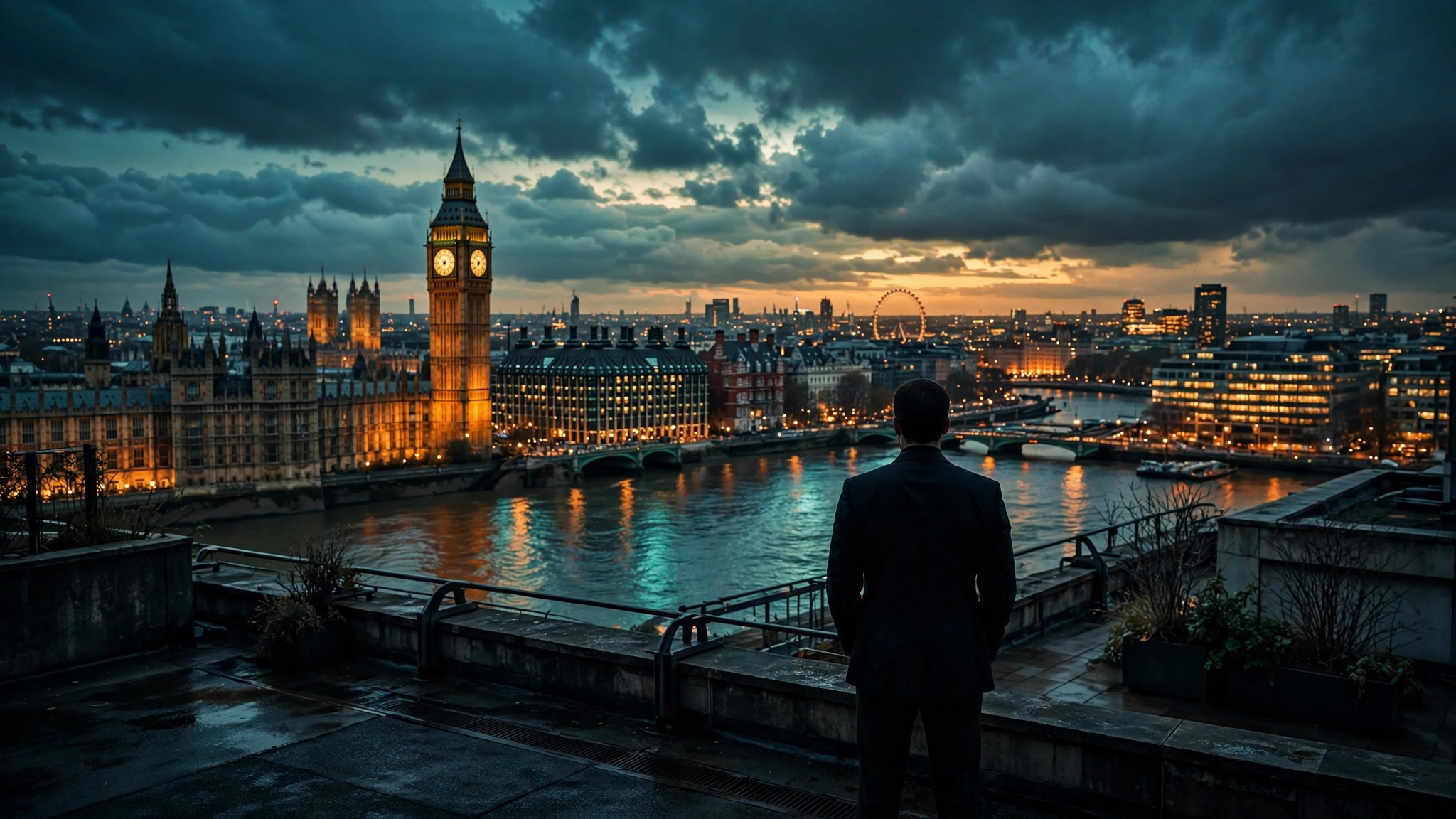 Next James Bond announcement timeline — silhouette overlooking London ahead of the Bond 26 casting reveal