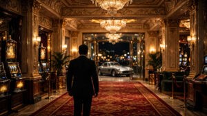 Who will be the next James Bond — tuxedo silhouette in a casino