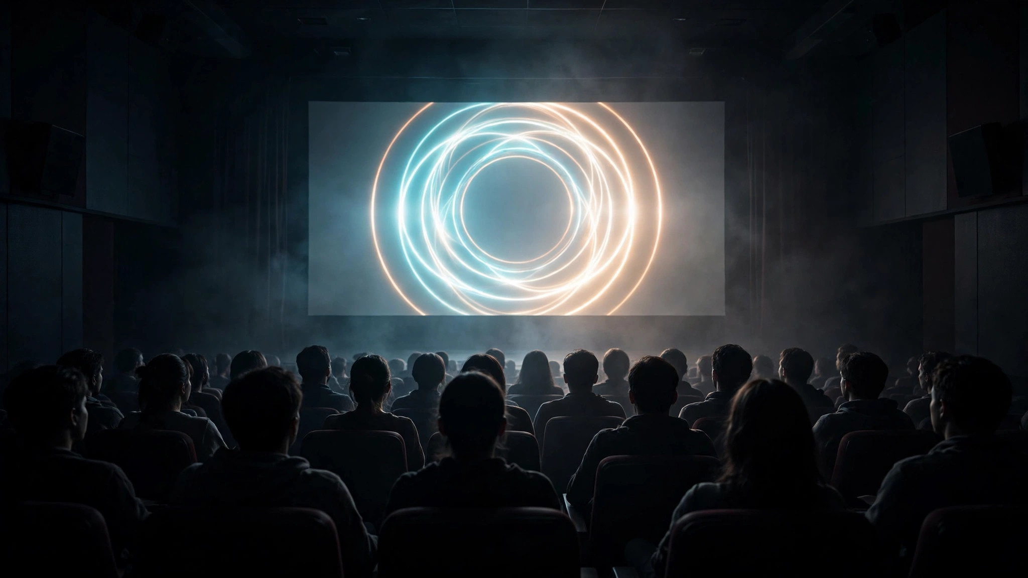Cinema audience watching a glowing screen, how what does 007 mean in James Bond plays on film