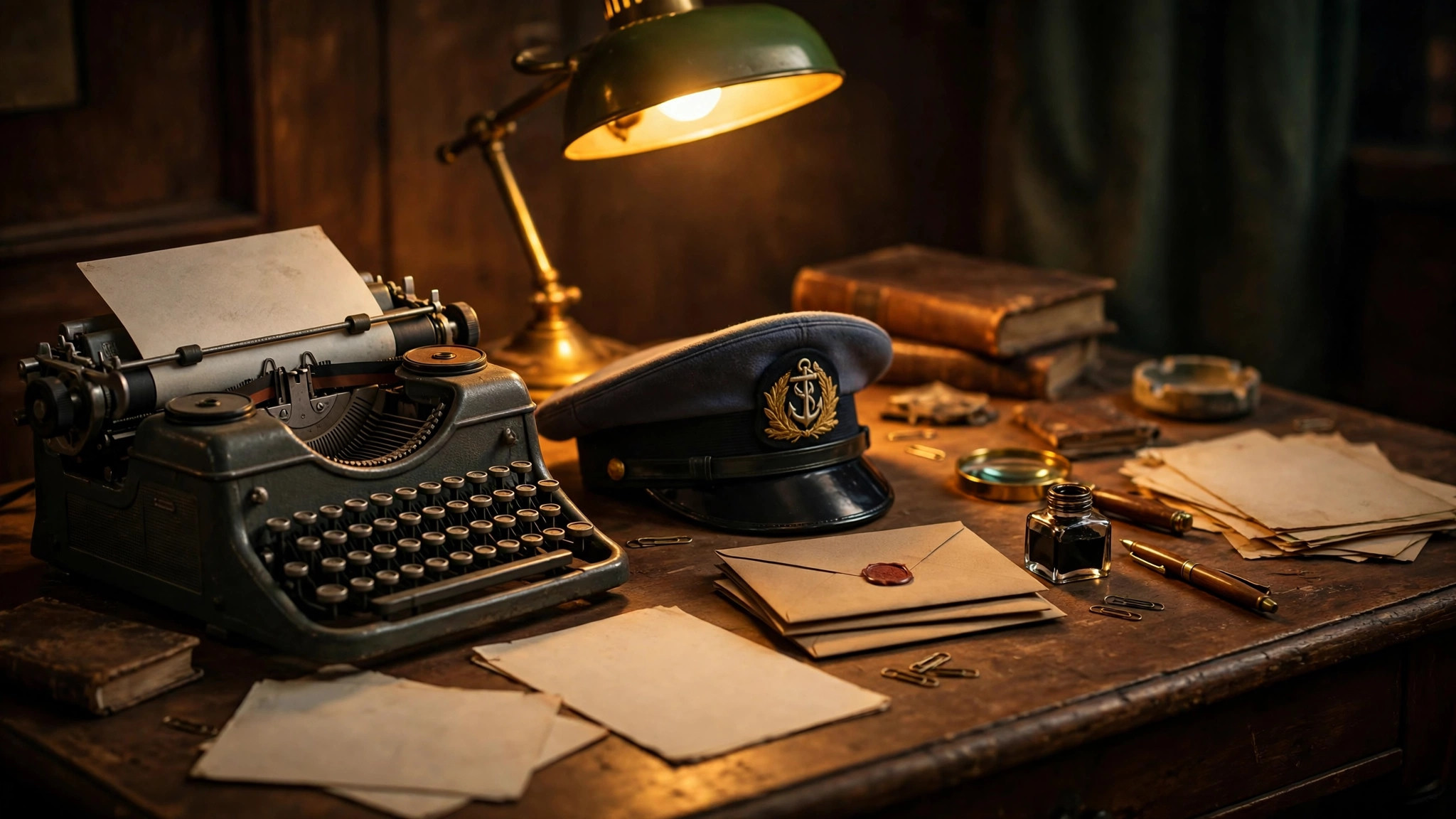 Ian Fleming writing desk with vintage typewriter, the origin of what does 007 mean in James Bond