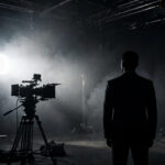 James Bond mystery fourth actor: silhouetted actor facing screen-test lights in a dark film studio