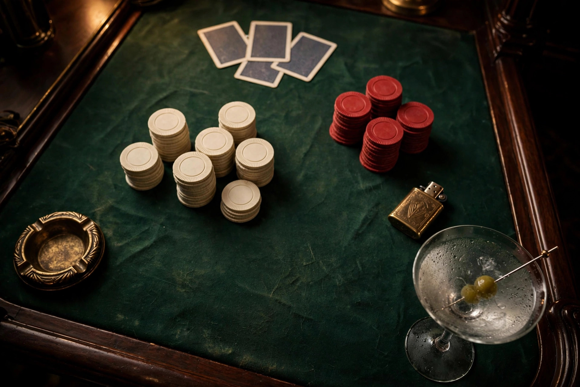 James Bond books vs movies — 1950s casino baccarat table with martini glass