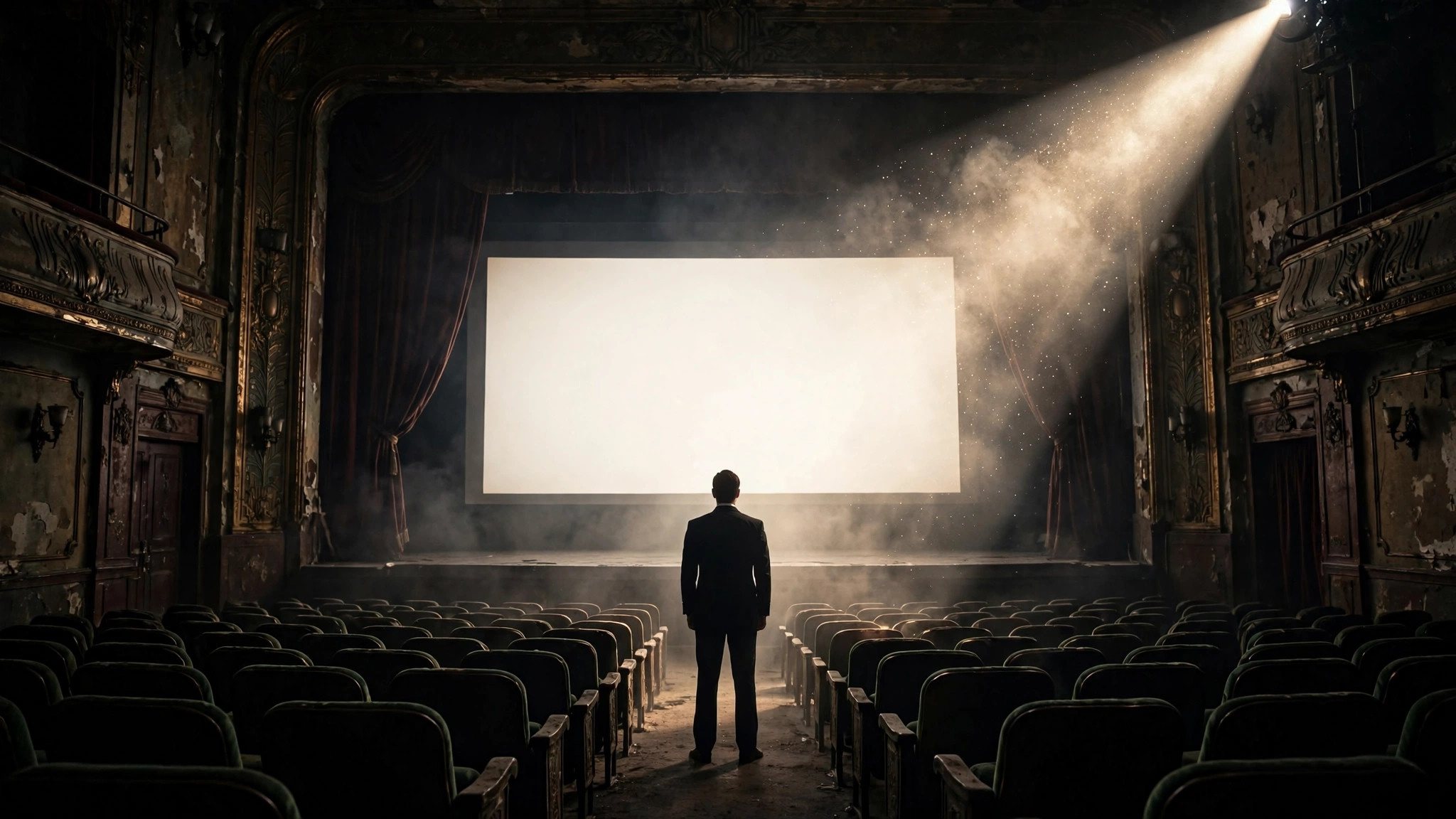 James Bond books vs movies — vintage cinema projector beam with a tuxedo silhouette
