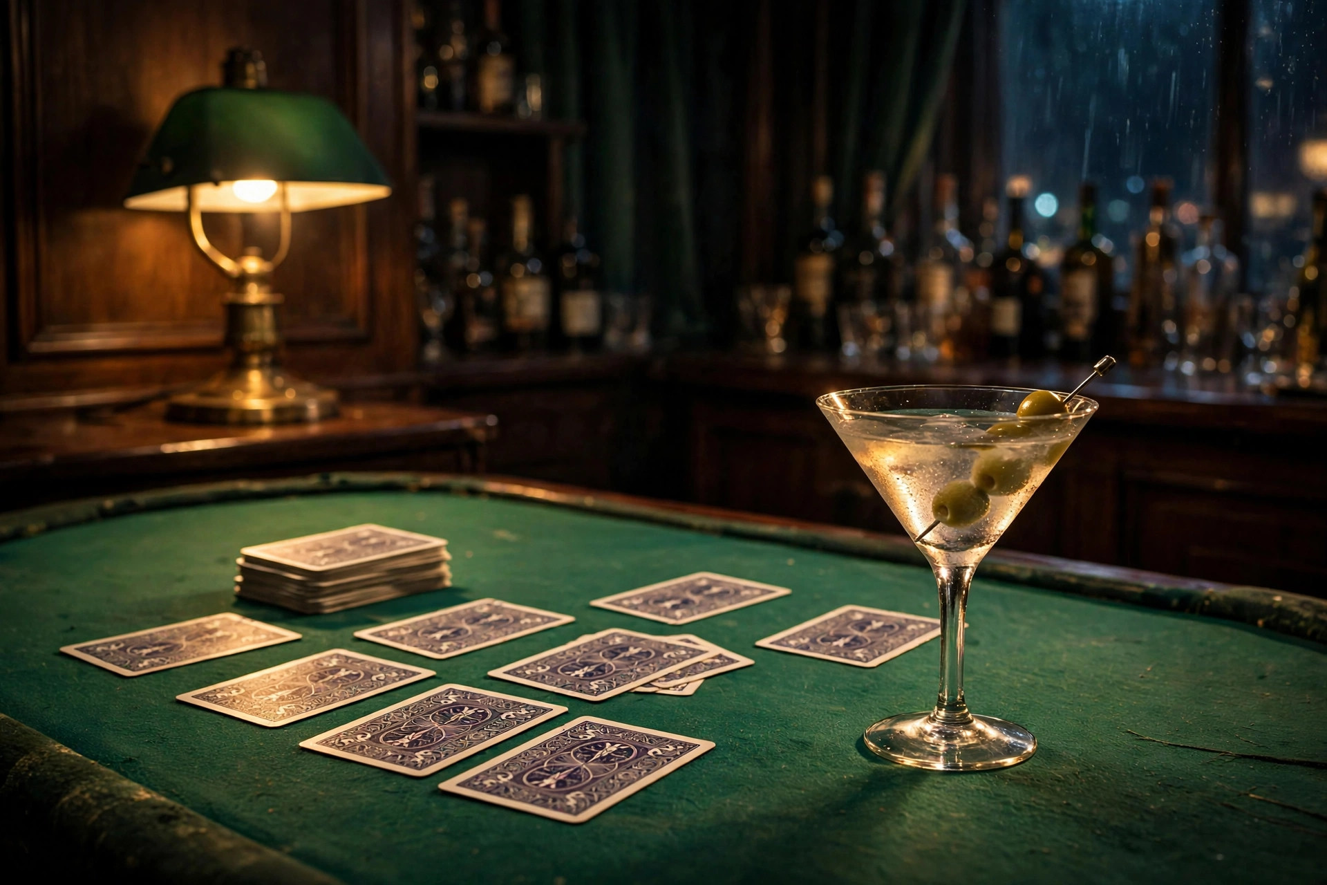 Classic James Bond pickup lines — vintage casino bar with martini glass