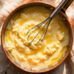 James Bond scrambled eggs recipe cooking in a copper pan