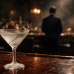 why does james bond say shaken not stirred — frosted martini coupe on a 1950s casino bar