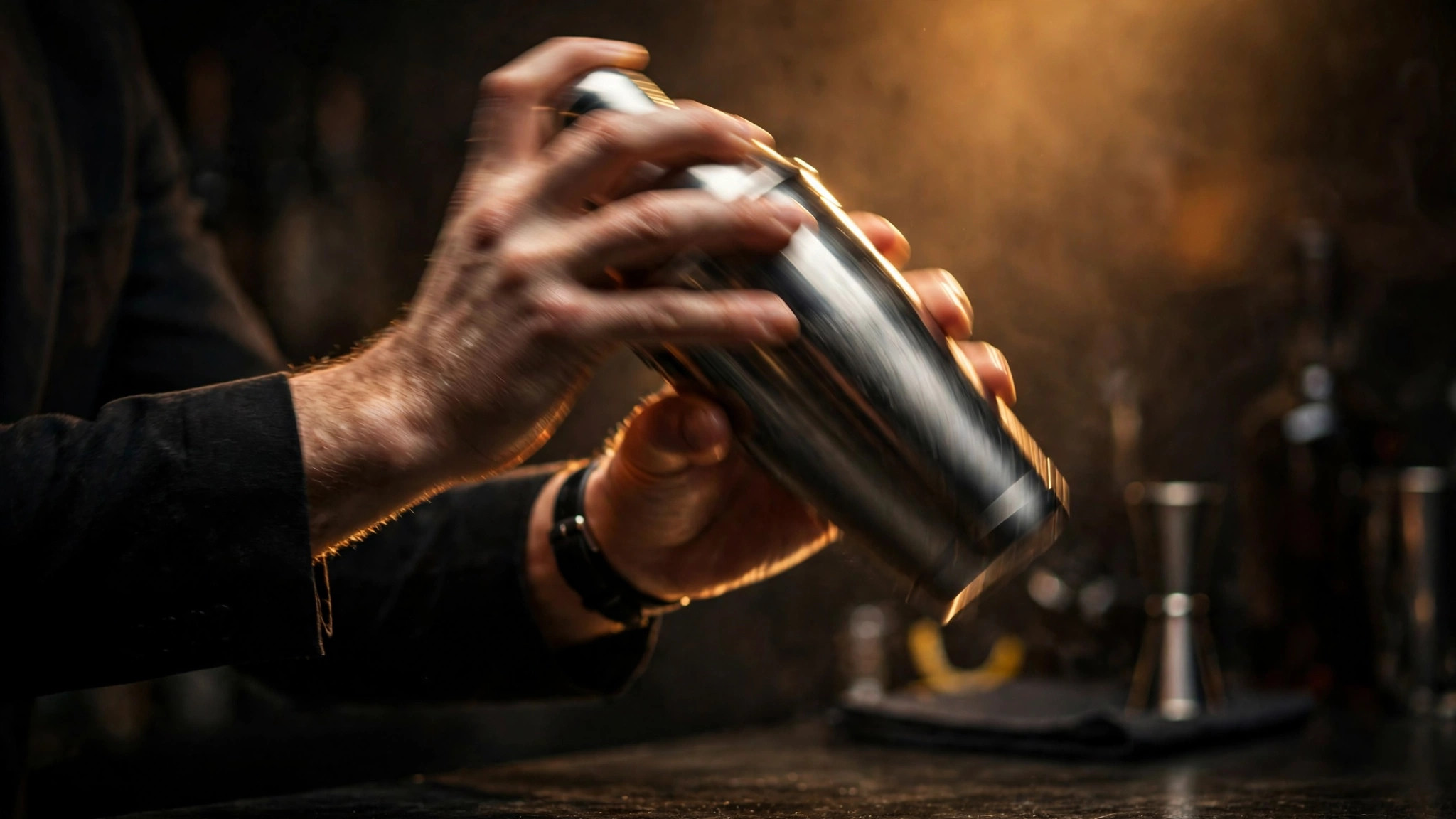 Bartender shaking a cocktail shaker — the shaken not stirred technique behind James Bond’s martini