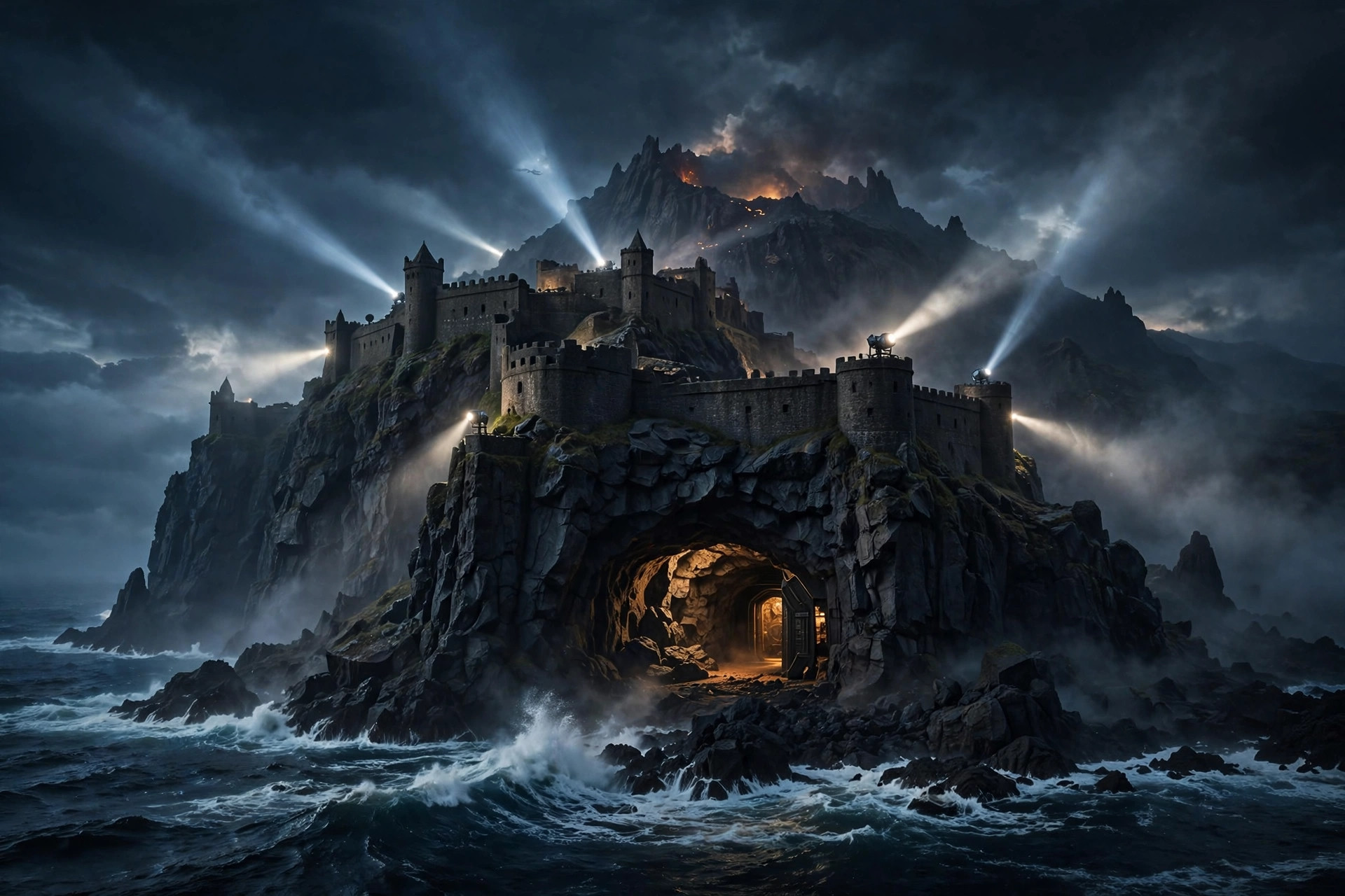 Volcanic island villain lair at night — James Bond trivia questions and answers villains round