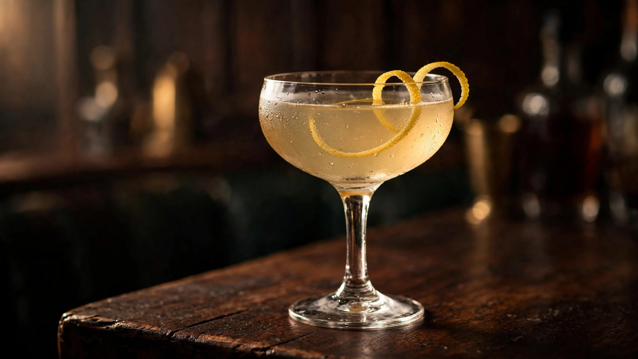 Vesper martini from Casino Royale — chilled coupe with lemon peel, the cocktail James Bond invents in Ian Fleming’s novel